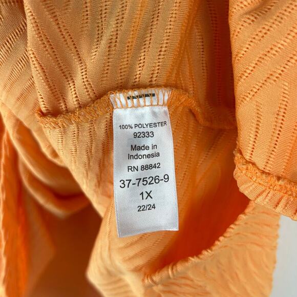 Denim 24/7 Womens Orange Short Sleeve Shirt Size 1X 22/24 Textured Top - Picture 5 of 6